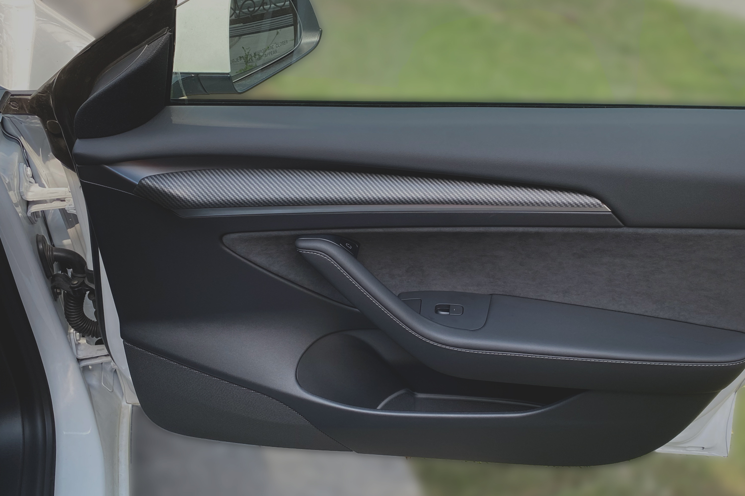 Car Black Carbon Fiber Interior Side Door Panel Cover Trim Molding for 2021 Tesla Model 3/Y 2 pcs 