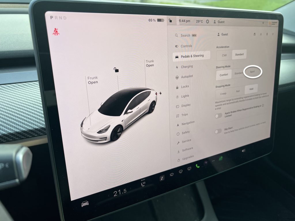 Tap on Sport to Enable the New Steering Configuration