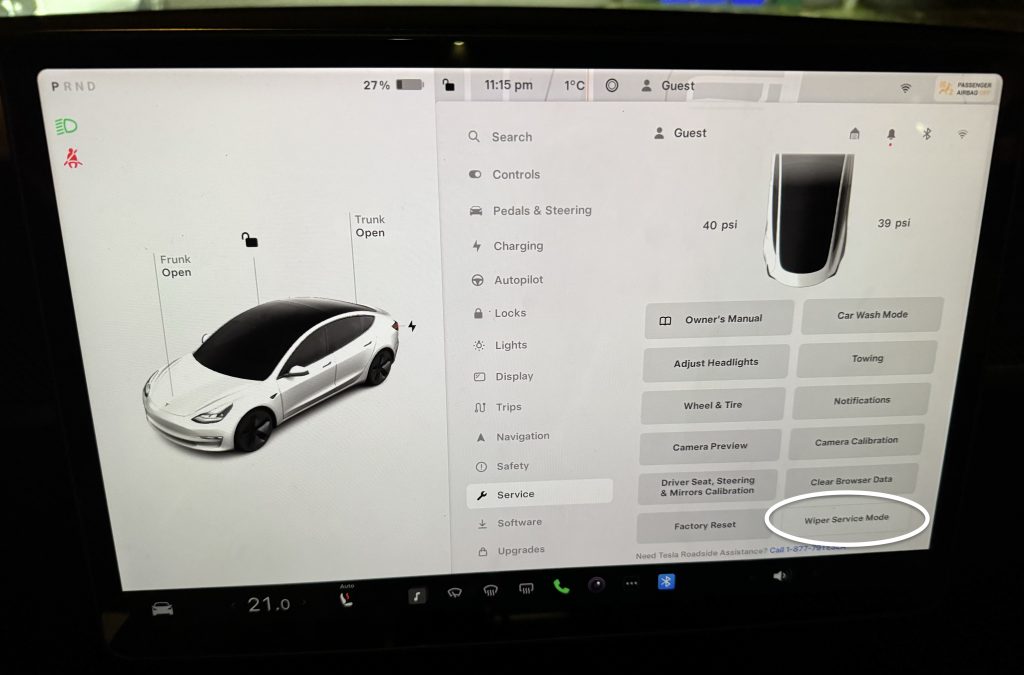 Tap "Wiper Service Mode" to Get Started