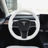 Tesloid Nappa Leather Steering Wheel Cover Hand Stitched for Model Y - Dove White