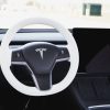Tesloid Nappa Leather Steering Wheel Cover Hand Stitched for Model Y - Dove White
