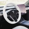 Tesloid Nappa Leather Steering Wheel Cover Hand Stitched for Model Y - Dove White
