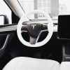 Tesloid Nappa Leather Steering Wheel Cover Hand Stitched for Model Y - Dove White