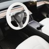 Tesloid Nappa Leather Steering Wheel Cover Hand Stitched for Model Y - Dove White