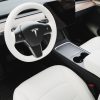 Tesloid Nappa Leather Steering Wheel Cover Hand Stitched for Model Y - Dove White