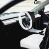 Tesloid Nappa Leather Steering Wheel Cover Hand Stitched for Model Y - Dove White
