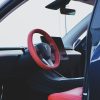 Tesloid Nappa Leather Steering Wheel Cover Hand Stitched for Model Y - Rolls Royce Red