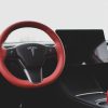 Tesloid Nappa Leather Steering Wheel Cover Hand Stitched for Model Y - Rolls Royce Red