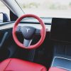 Tesloid Nappa Leather Steering Wheel Cover Hand Stitched for Model Y - Rolls Royce Red