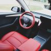 Tesloid Nappa Leather Steering Wheel Cover Hand Stitched for Model Y - Rolls Royce Red