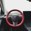 Tesloid Nappa Leather Steering Wheel Cover Hand Stitched for Model Y - Rolls Royce Red