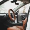 Tesloid Nappa Leather Steering Wheel Cover Hand Stitched for Model Y - Saddle Tan