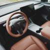 Tesloid Nappa Leather Steering Wheel Cover Hand Stitched for Model Y - Saddle Tan