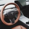 Tesloid Nappa Leather Steering Wheel Cover Hand Stitched for Model Y - Saddle Tan