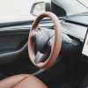 Tesloid Nappa Leather Steering Wheel Cover Hand Stitched for Model Y - Saddle Tan