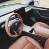 Tesloid Nappa Leather Steering Wheel Cover Hand Stitched for Model Y - Saddle Tan