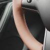 Tesloid Nappa Leather Steering Wheel Cover Hand Stitched for Model Y - Saddle Tan