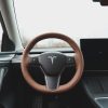 Tesloid Nappa Leather Steering Wheel Cover Hand Stitched for Model Y - Saddle Tan