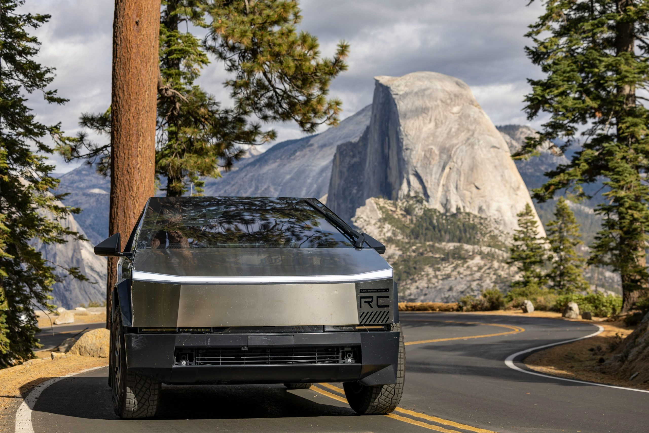 Tesla Cybertruck Driving Through a Scenic Route
