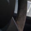 Tesloid Napa Leather Steering Wheel Cover- Black Suede with Red Stripes