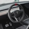 Tesloid Napa Leather Steering Wheel Cover- Black Suede with Red Stripes