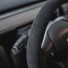 Tesloid Napa Leather Steering Wheel Cover- Black Suede with Red Stripes