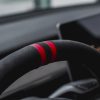Tesloid Napa Leather Steering Wheel Cover- Black Suede with Red Stripes