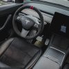 Tesloid Napa Leather Steering Wheel Cover- Black Suede with Red Stripes