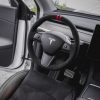 Tesloid Napa Leather Steering Wheel Cover- Black Suede with Red Stripes