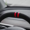 Tesloid Napa Leather Steering Wheel Cover- Black Suede with Red Stripes