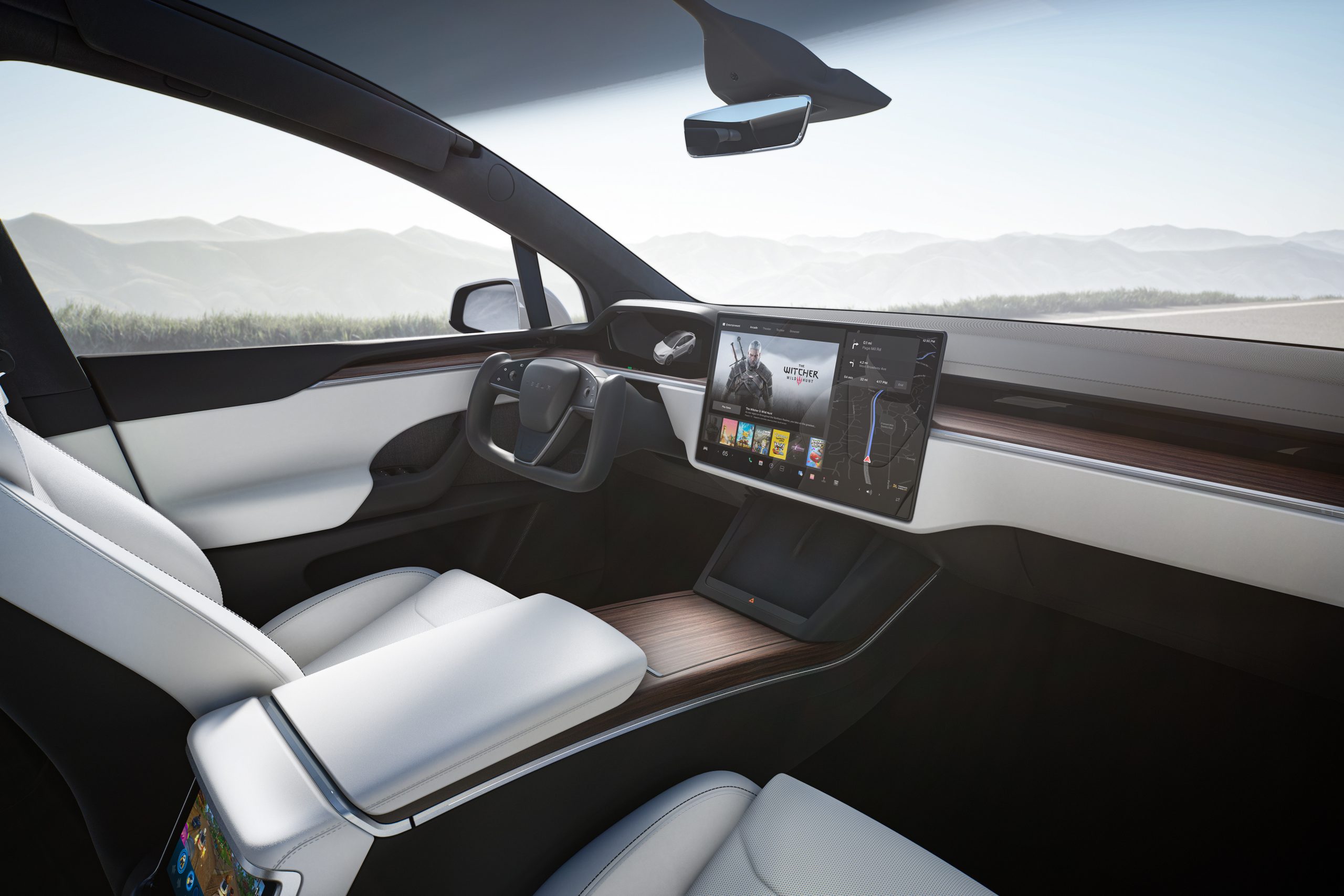 Interior of a Tesla Model X, where you can adjust charge settings