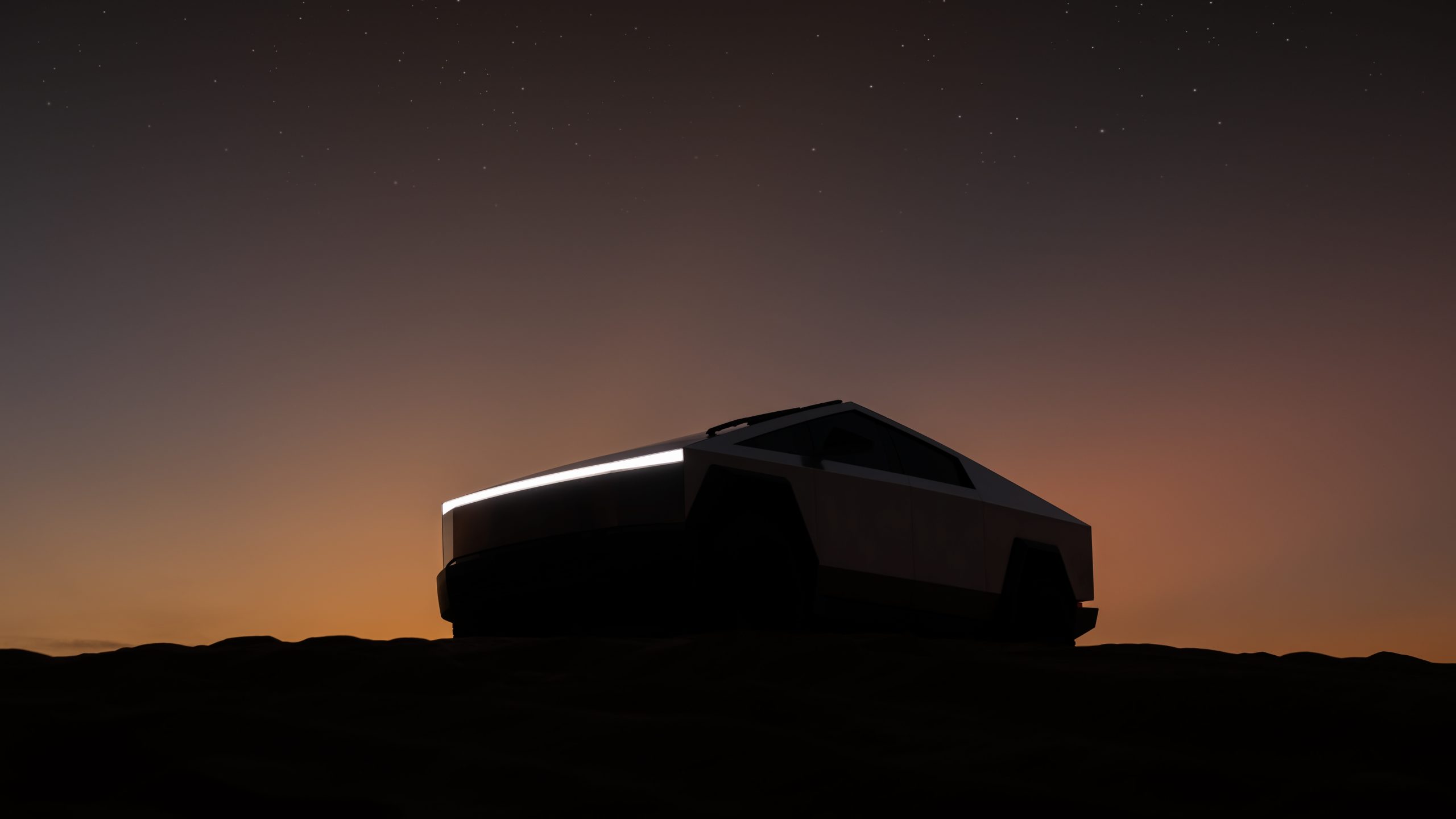 Tesla Cybertruck with Headlights on